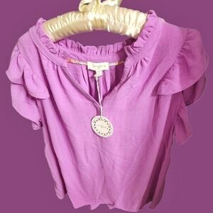 Umgee Lavender Ruffle-Trim V-Neck Tunic Top